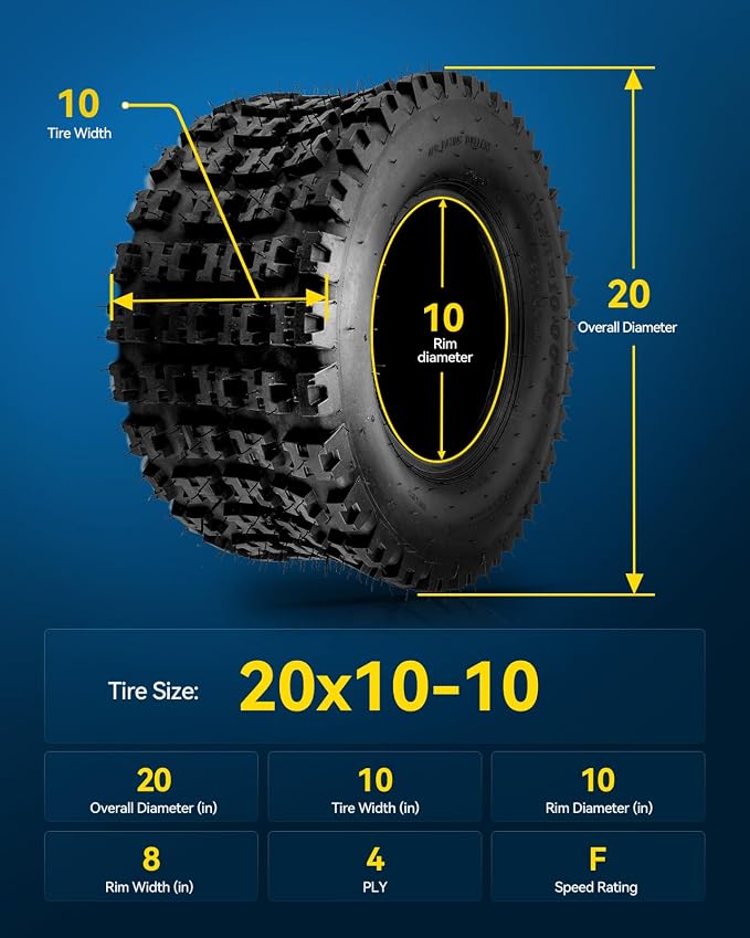 PHILTOP 20x10-10 ATV UTV Tires, 4-Ply Super Mud All-Terrain Off-Road Tires,Set of 1