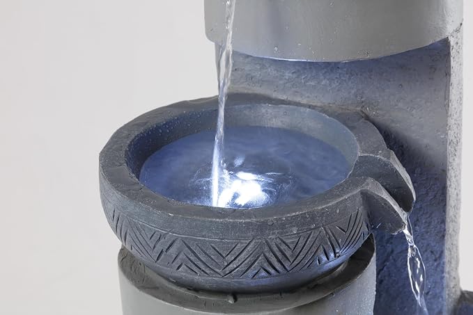 28" Outdoor Water Fountain with Led Lights, 4-Tiered Owl & Calla Lil Water Fountain, Outdoor Garden Waterfall Decor for Garden, Patio, Courtyard (32" Modern Pottery)