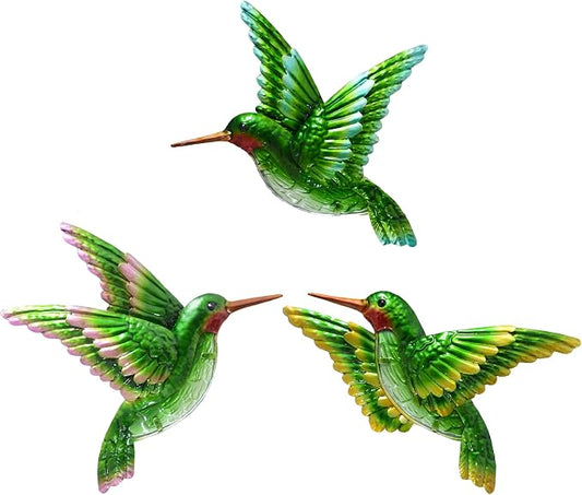 Glass Hummingbird Wall Art Hummingbird Decor Metal Fence Decorative Hanging | J-Fly; Bedroom Garden Patio Porch Fence of Decor 10 Inch, Great gift choice