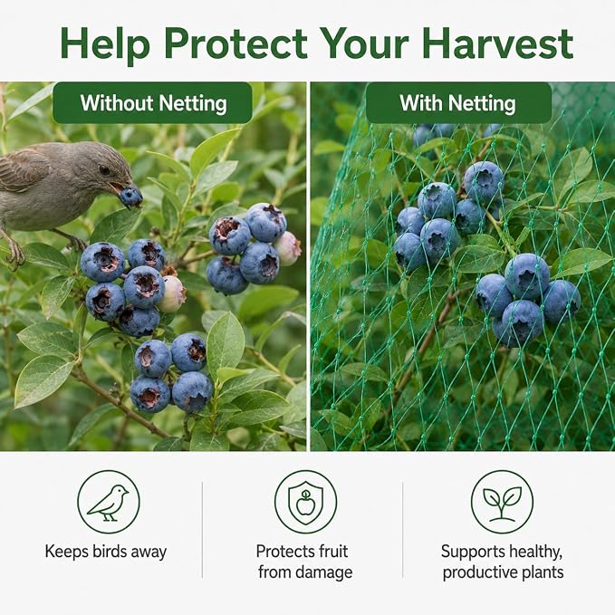 Garden Netting, 6.8 x 16.4 FT Bird Netting for Garden Plant Protection, Reusable Fine Mesh for Fruit Trees, Vegetable Plants, Blueberry Bushes, Raised Beds, Chicken Coop (6.8x16.4ft)