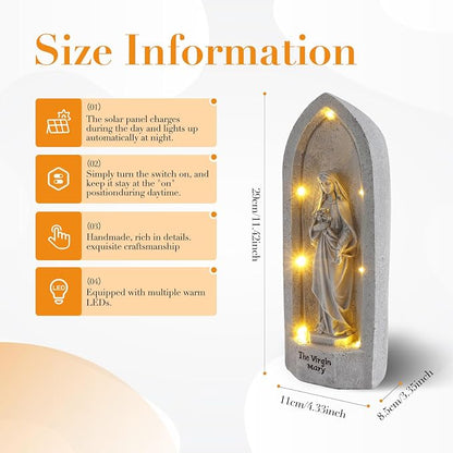 The Virgin Mary Statue with 7 Solar Light Garden Decor for Yard, Patio, Entryway, Indoor and Outdoor Religious Figurine Decoration Gifts for Mom