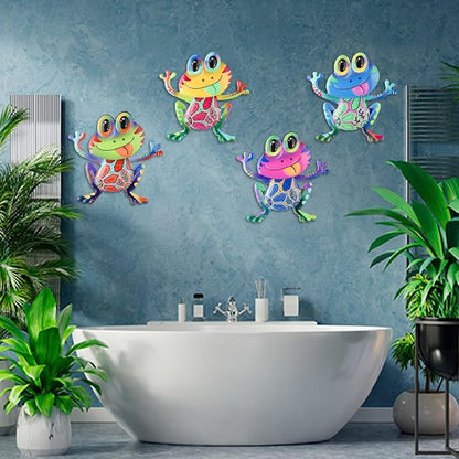 Junware Metal Frog Wall Decor, 4Pcs Frog Iron Wall Art Sculptures Art Frogs Wall Hanging Sculpture Decoration. Outdoor Fence Art for Home Garden, Fence, Patio, Yard, Bedroom Outside Gifts for Adults