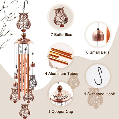 Wind Chimes Outdoor Clearance, Ukulork Owl Aluminum Tube Windchime with S Hook,Patio Garden Decor, Housewarming Gift.