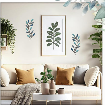 Zhengmy 2 Pieces Metal Tree Leaf Wall Decor Vine Olive Branch Leaf Wall Art Living Room, Hallway Wall Decor Outdoor Decoration(Vintage Blue)