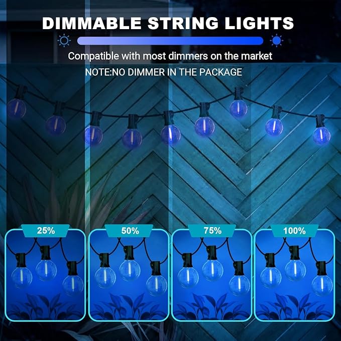LAMPHOME 2PACK LED Outdoor String Lights, 26ft Patio Lights with 12+1 Edison Shatterproof Bulbs(1 Spare), UL Waterproof Connectable Dimmable Outside Lights for Backyard Porch Deck Garden Decor, Blue