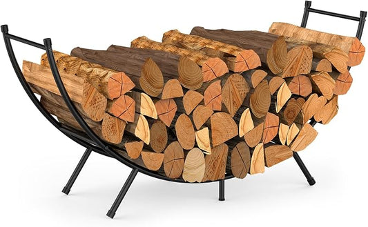 NANANARDOSO Curved Firewood Rack，48 inches Powder-coated Metal Fireplace Log Holder for Firewood Storage，Ideal for Indoor and Outdoor Fireplaces Wood Storage