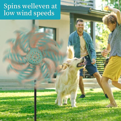2 Pack Wind Spinners Outdoor Metal Vintage Green, Waterproof Wind Sculptures Garden Pinwheels & Decorative Stakes, Small Windmills for Yard Lawn Patio Outdoor Garden Decor (Type 36)