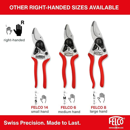 FELCO 6 ELITE Pruning Shears – 7.7" Swiss-Made Garden Clippers with Leather-Wrapped Handle for Medium Right Hands | Hand Pruners for Gardening | Garden Tool Cutter with Bypass Blade, Aluminum Body