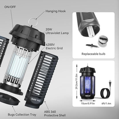Electric Bug Zapper for Outdoor & Indoor, Mosquito Zapper 4200V 20W Powerful Fly Trap, 1/2 Acre Wide Coverage, IPX4 Waterproof Insect Killer for Backyard, Patio