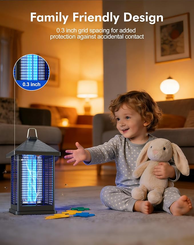 Bug Zapper Indoor & Outdoor with Auto Smart Light Sensor, 4000V Electric Mosquito Zapper, Insect Fly Trapper, Covers 2100 sq ft, IPX4 Waterproof Mosquito Lamp for Patio, Garage, Backyard, Porch