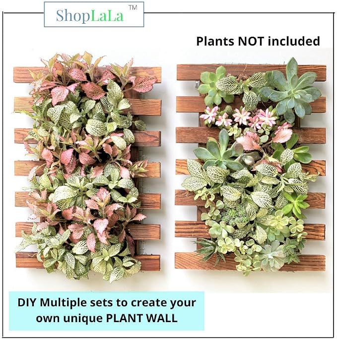ShopLaLa Wooden Wall Planter (40cm, 4 Pack) Hanging Planters for Indoor | Air Plant Succulent Orchid Holder, Live Vertical Garden Wall Mounted Plant Stand, Wall Christmas Outdoor Decor