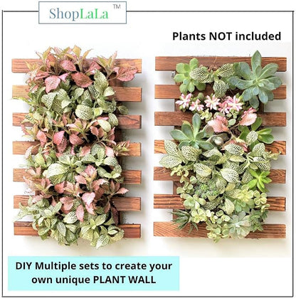 ShopLaLa Wooden Wall Planter (40cm, 4 Pack) Hanging Planters for Indoor | Air Plant Succulent Orchid Holder, Live Vertical Garden Wall Mounted Plant Stand, Wall Christmas Outdoor Decor