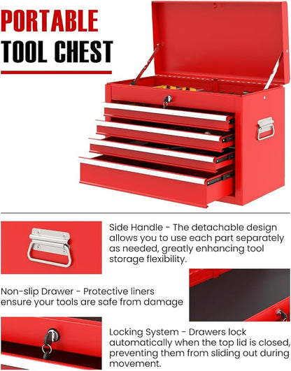 ARNOT 2-in-1 Rolling Tool Chest with 5 Drawers, Heavy-Duty Metal Tool Box with Wheels, Detachable Top Tool Box & Rolling Tool Cabinet for Garage, DIY (6-Drawers Whith Middle Box, Red)