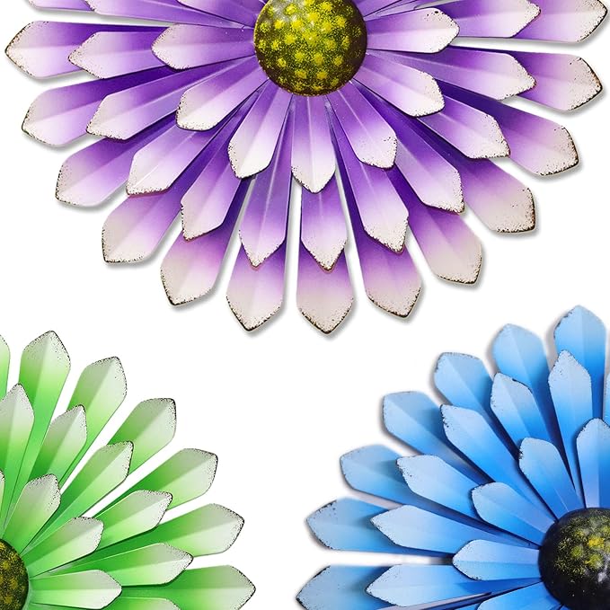 Metal Flowers Wall Decor Indoor Outdoor Metal Wall Art for Farmhouse Home Living Room Bedroom Bathroom Garden Decor - Purple
