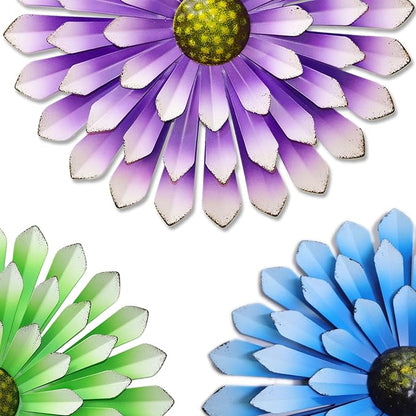 Metal Flowers Wall Decor Indoor Outdoor Metal Wall Art for Farmhouse Home Living Room Bedroom Bathroom Garden Decor - Purple