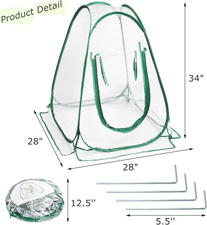 Lyellfe Pop Up Greenhouse Cover, PVC Mini Greenhouse with Nails, 28" x 28" x 34" Clear Portable Backyard Gardening Flower Sunshine Tent Room for Indoor Outdoor Plant, Cold Frost Protector