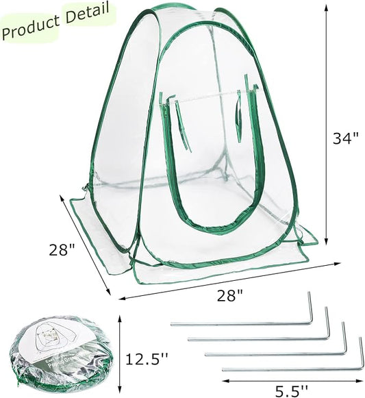Lyellfe Pop Up Greenhouse Cover, PVC Mini Greenhouse with Nails, 28" x 28" x 34" Clear Portable Backyard Gardening Flower Sunshine Tent Room for Indoor Outdoor Plant, Cold Frost Protector