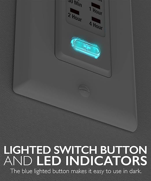 Fosmon Countdown Light Timer Switch for Bathroom, Heaters, 5-10-30-60 Min, 2-4 Hour Programmable in-Wall Timer Switch with 9 Settings 1875W, Neutral Wire Required, 2PACK, ETL Listed