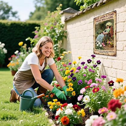 Garden Metal Tin, A Girl Loves Dogs and Gardening Sign | Funny Wall Art for Outdoor Garden Yard Porch Patio Backyard Wall Decor,Gardening Gifts for Women