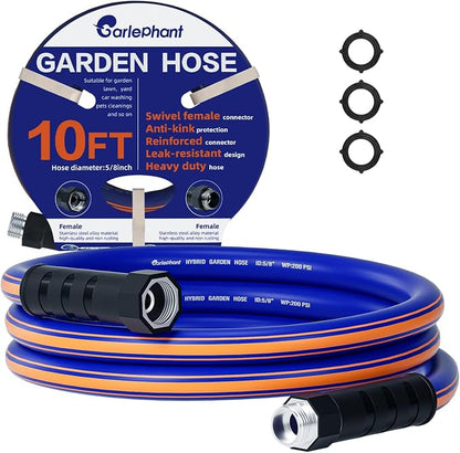 short garden hose 10 ft x 5/8Inch, short water hose with Swivel Handle, Heavy Duty, Flexible, Sturdy, Lightweight, Male to Female Fittings