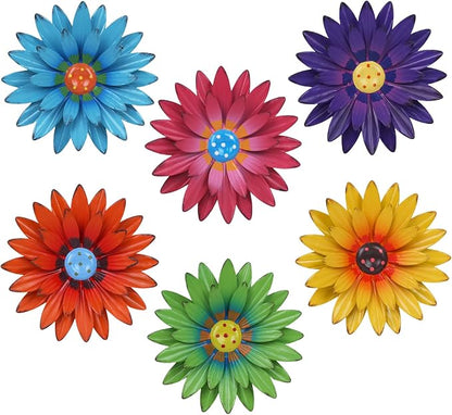 hogardeck Metal Flower Wall Decor for Indoor Outdoor, Kitchen Decor Floral Metal Wall Art, Wall Decor for Bathroom, Living Room, Porch, Garden, Yard, Backyard （6 Pcs 8'' ）