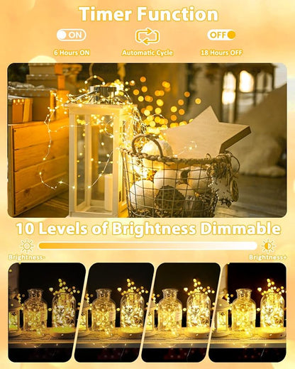 2 Pack 200 LED Fairy Lights Battery Operated with Remote, 8 Modes String Lights Indoor Outdoor, Cuttable Battery Light for Home Bedroom Wedding DIY Centerpiece Christmas Decorations (Warm White)
