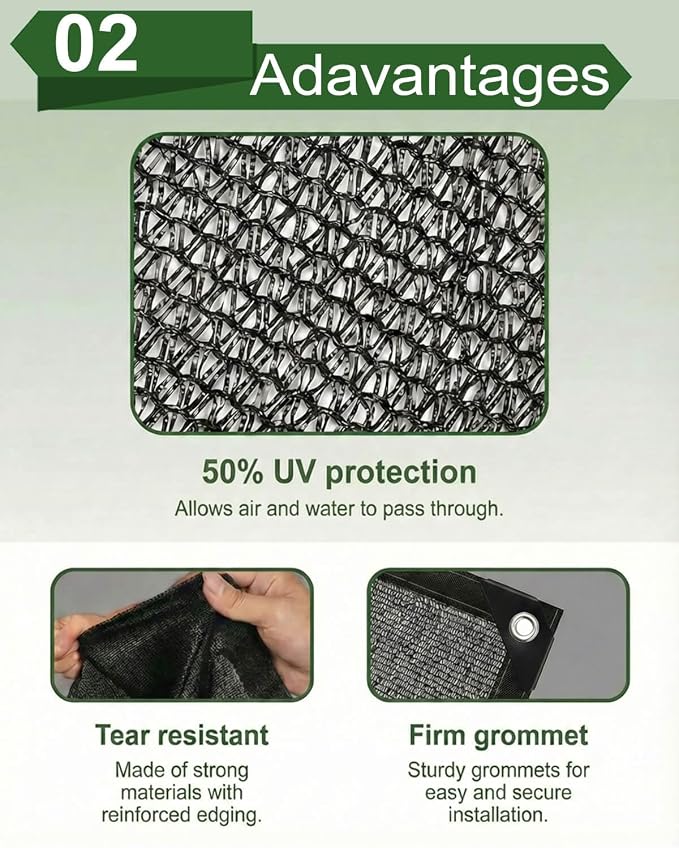 50% Sunblock Shade Cloth Net Black Resistant - 20x30 Ft Garden Shade Mesh Tarp for Plant Cover, Greenhouse, Chicken Coop, Kennels, Tomatoes Plants
