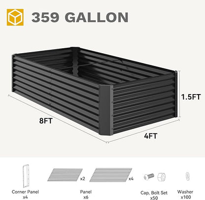 DWVO 2pcs 8 x 4 x 1.5 FT Raised Garden Bed Kit, Outdoor Galvanized Flower Bed with Safety Rubber and Gloves, Large Metal Planter Box for Vegetables, Flowers, Herbs, Fruits, Black