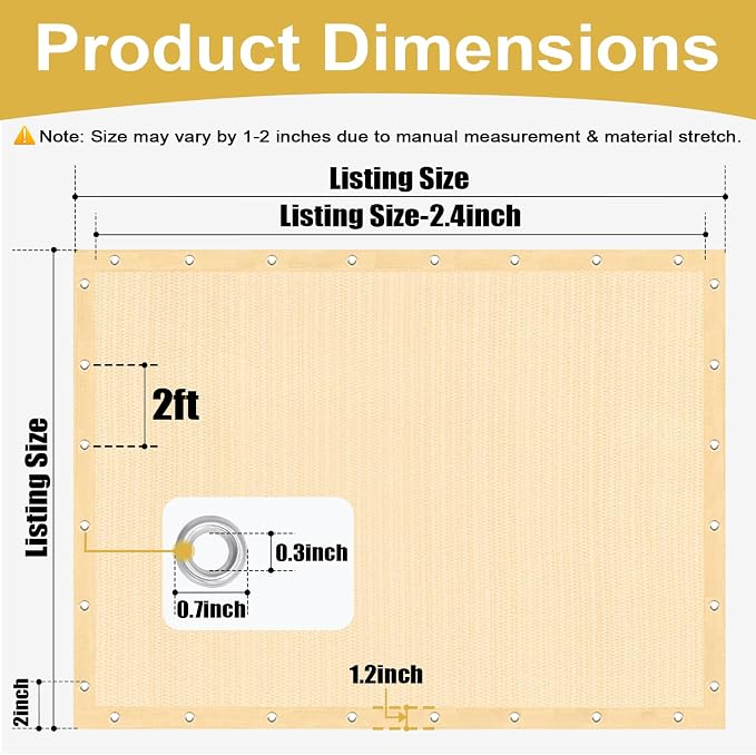 Shade&Beyond 90% Sun Shade Cloth with Grommets, 8' X 12' Pergola Shade Cover Canopy, Mesh Tarp Sun Screens for Patio, Outdoor, Garden, Backyard, Wheat