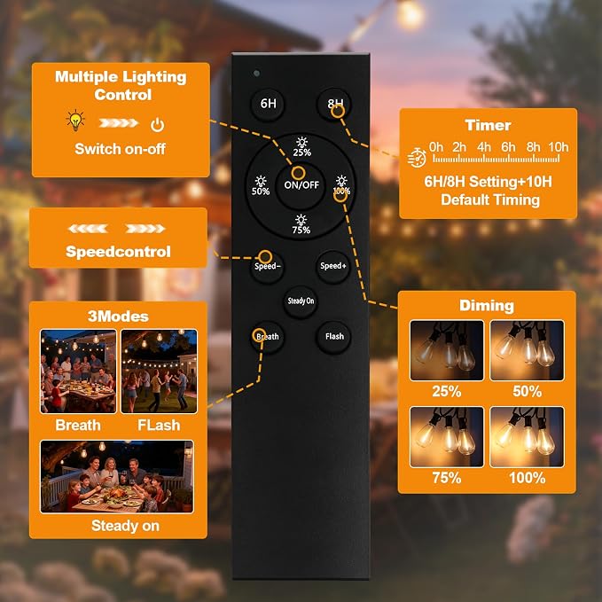 100(90+10)FT Outdoor String Lights, 30m Waterproof Remote LED Patio Lights with 39+2 S11 Bulbs, Dimmable Outside Hanging Lights for House, Porch,Yard,Garden,Connectable Plug-in Gazebo Lighting