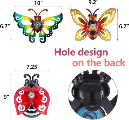 Garden Decor Butterfly Ladybug Bee Metal Wall Art, Hanging Wall Decoration | BVLFOOK; For Home; Garden; Porch; Patio Balcony Ornament; Outdoor; Birthday Gift, 3 Pack 9 Inch