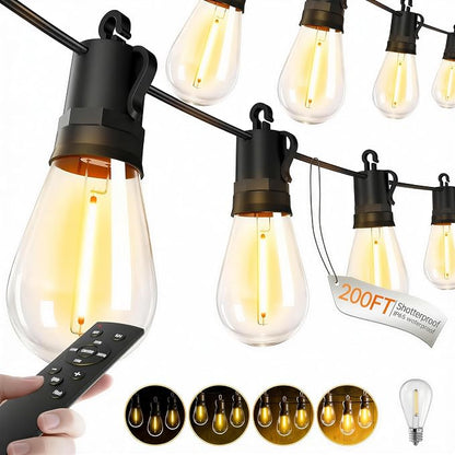 Outdoor String Lights Patio LED - Light Outside Waterproof S14 Porch Lighting Edison Plastic Bulb Pergola Hanging Balcony Connectable Backyard Yard Gazebo Party Garden Bistro 60M 200FT