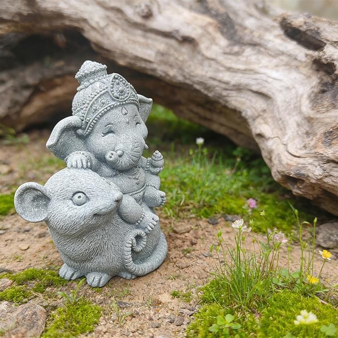 Small Elephant Statue Sandstone Figurine Hindu Meditation Buddha Sculpture for Fish Tank Aquarium Decoration (D)