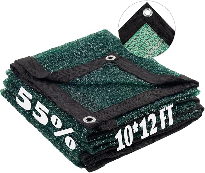 LOVE STORY 10x12FT 55% Dark Green Shade Cloth Sun Shade Net with Grommets Sunblock Net Mesh Tarp for Garden,Plants Cover,Greenhouse and Patio