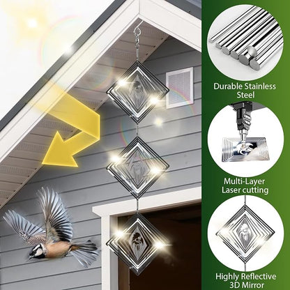 CHONOVO Bird Deterrents for Outside, 12 Discs 4 Set Reflective Eagle Wind Spinners, 3D Bird Scare Devices to Keep Woodpecker Pigeon Away, Outdoor Hanging Bird Reflectors for Patio, Roof, Garden, Yard