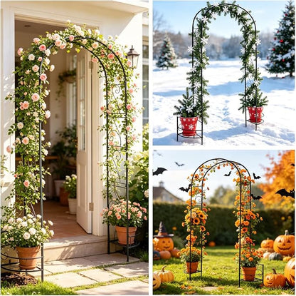93" Garden Arbor Metal Arch Trellis for Climbing Plants with Planter Box | Outdoor Arbors Archway Pergola for Wedding Ceremony Party Decoration Arched Top Trellises for Rose Vine Backyard Lawn Patio