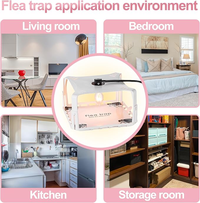 Flea Traps for Inside Your Home 2 Packs, Flea Trap with Light for Indoor Bed Bug, Flea Killer Pest Control, Non Toxic & Harmless, Friendly to Pets & Kids, with 6 Sticky Refills and 6 Lightbulbs