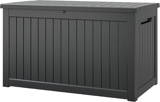 NUNU LAB 270 Gallon Large Resin Deck Box, Waterproof Outdoor Storage Box, Lockable Storage Bin for Patio Furniture, Garden Tools, Pool Accessories, UV-Resistant & All-Weather, Black