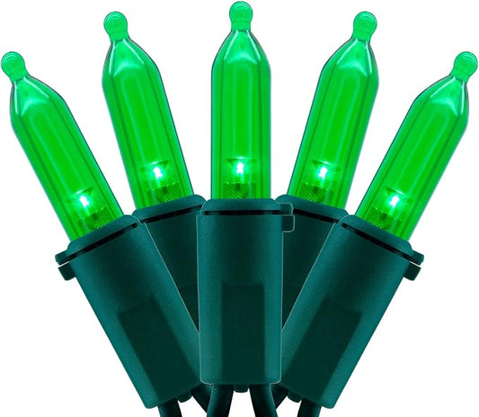 YULETIME 200 Green LED Christmas Lights, 66 ft Green Wire UL String Light | Stay Lit, End-to-End Connectable, UL Certified, Commercial Grade, 1-Strand 200 Lights, 4" Spacing