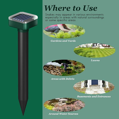 Snake Away for Outdoors, Solar Powered Snake Repellent for Yard - Sonic Snake Deterrent, Waterproof & Pet Safe for Garage, Lawn, Home Use (4)