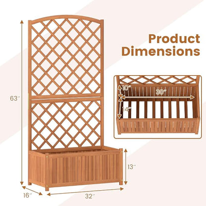 HAPPYGRILL Wooden Raised Garden Bed with Trellis, 63" Tall Planter Box with Trellis & Slat Bottom Base Vine Climbing Plants Flowers, Outdoor Freestanding Garden Box for Backyard Balcony (1)