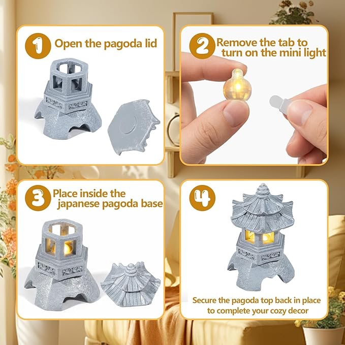 Exasinine Mini Pagoda Garden Statue, Japanese Style Pagoda Lantern Figurines Japanese Garden Decor for Zen Garden, Aquarium Landscape, Micro Yard & Meditation Space Decoration