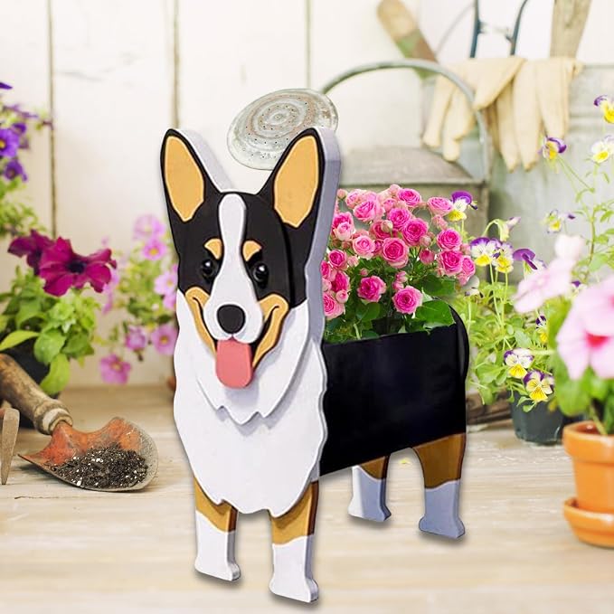 Welsh Corgi Dog Planter Pots, 9.84 x 6.77 x 17 Inches | Large Dog Flower Pot, Cute Animal Shaped Plant Pot, Gifts for Women & Pet Lovers, Indoor Outdoor Garden Home Office Decor