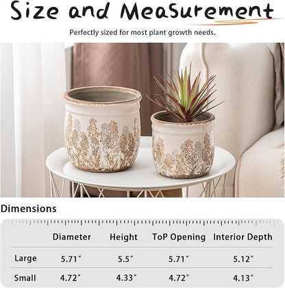 SURE YUESI Ceramic Plant Pots Set of 2, 4.7+5.7 Inch Vintage Indoor Planters with Drainage Hole, Farmhouse Ceramic Flower Pots for Indoor Plants, Rustic Cottage Decor for Home Kitchen Garden, Brown