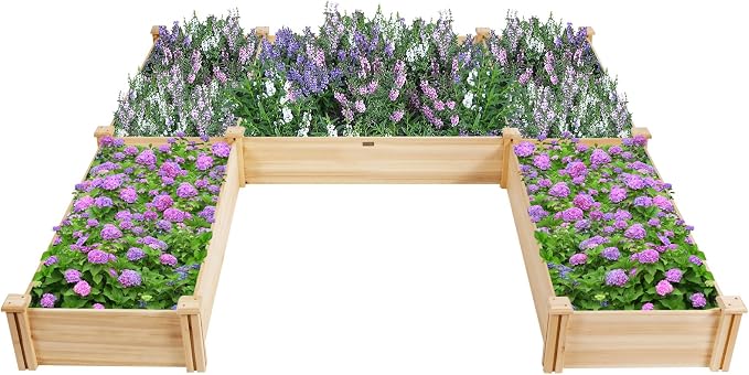 S AFSTAR Wooden Raised Garden Bed, Divisible Planter Box Kit, Outdoor Elevated Flower Planting Raised Bed, Above Ground Planters or Vegetables Grass Lawn Yard Backyard Patio (92.5" L x 95" W x 11" H)