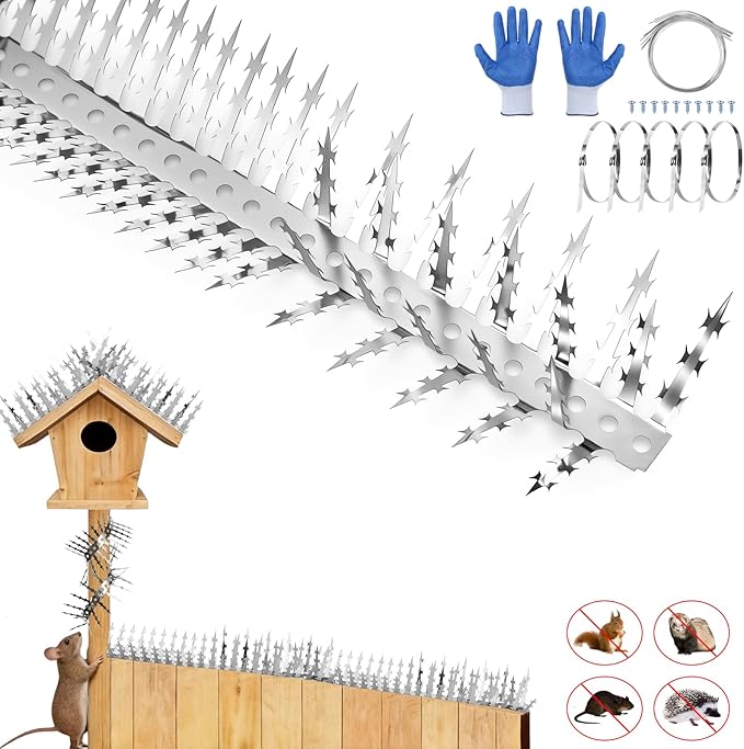 Bird Spikes, Squirrels Spike, Raccoon Snake Deterrent, Squirrel Spikes, Stainless Steel Squirrel baffles for Bird feeders, Anti Climb Spikes for Birdhouse to Keep Mouse Raccoo Away, 10FT