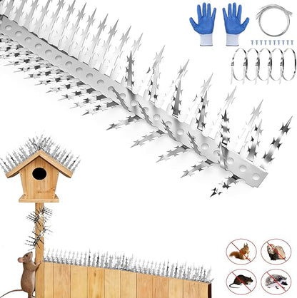 Bird Spikes, Squirrels Spike, Raccoon Snake Deterrent, Squirrel Spikes, Stainless Steel Squirrel baffles for Bird feeders, Anti Climb Spikes for Birdhouse to Keep Mouse Raccoo Away, 10FT