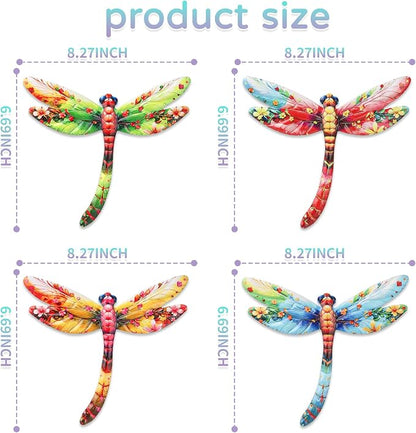 Junware Metal Dragonfly Wall Decor, 4Pcs Dragonfly Wall Art Sculptures Hanging Sculpture Decoration.Outdoor Fence Art for Home Garden, Fence, Patio, Yard, Bedroom Outside Gifts for Adults