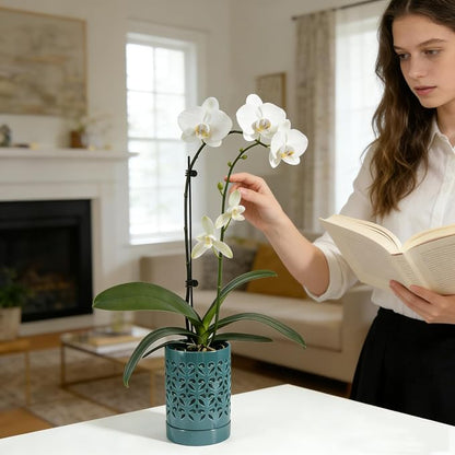 Ceramic Orchid Pot 4 Inch, Orchid Pots with Holes, Plant Pot for Repotting, Flower Planter Pot Indoor Outdoor, Green Chirstmas Gift for Women.
