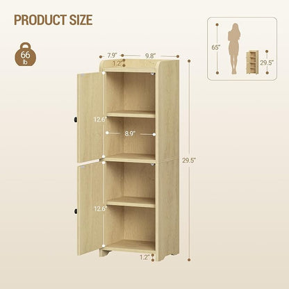 Hzuaneri Bathroom Storage Cabinet, Small Corner Floor Cabinet with 2 Doors and Adjustable Shelf, Narrow Toilet Paper Cabinets, Bathroom Organizer for Small Spaces, 7.9" D x 9.8" W x 29.5"Rattan Yellow